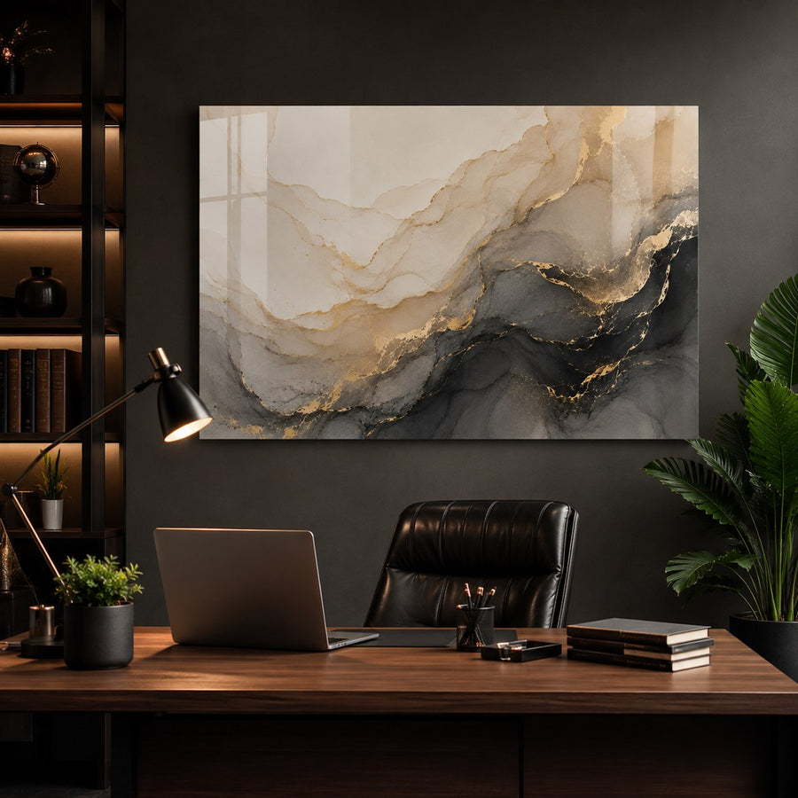 Tempered Glass Wall Art Golden Sun Mountain Abstract