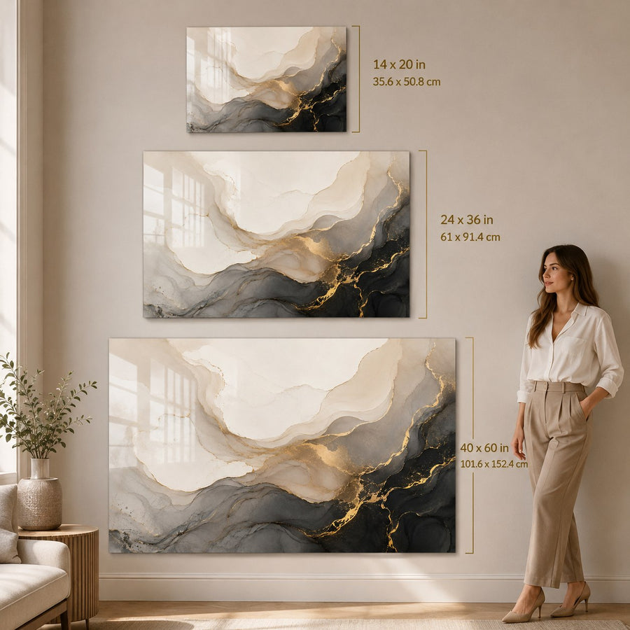 Tempered Glass Wall Art Black Gold Swirl Design
