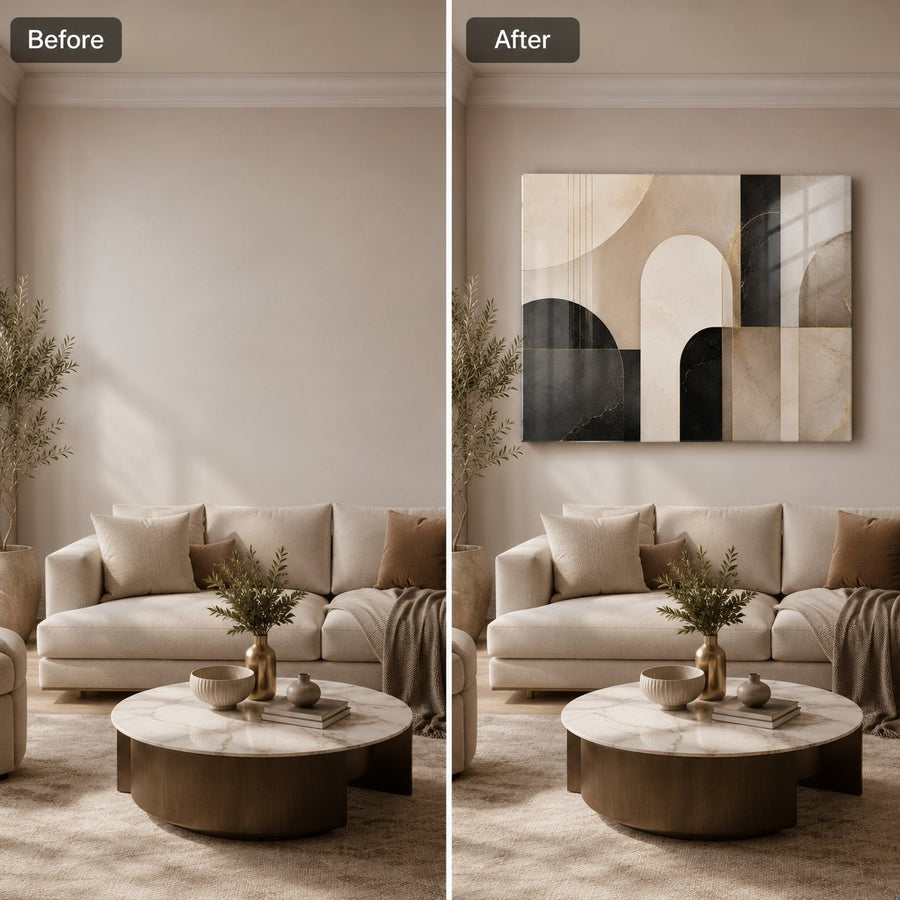 Tempered Glass Wall Art Layered Neutral Wave Decor