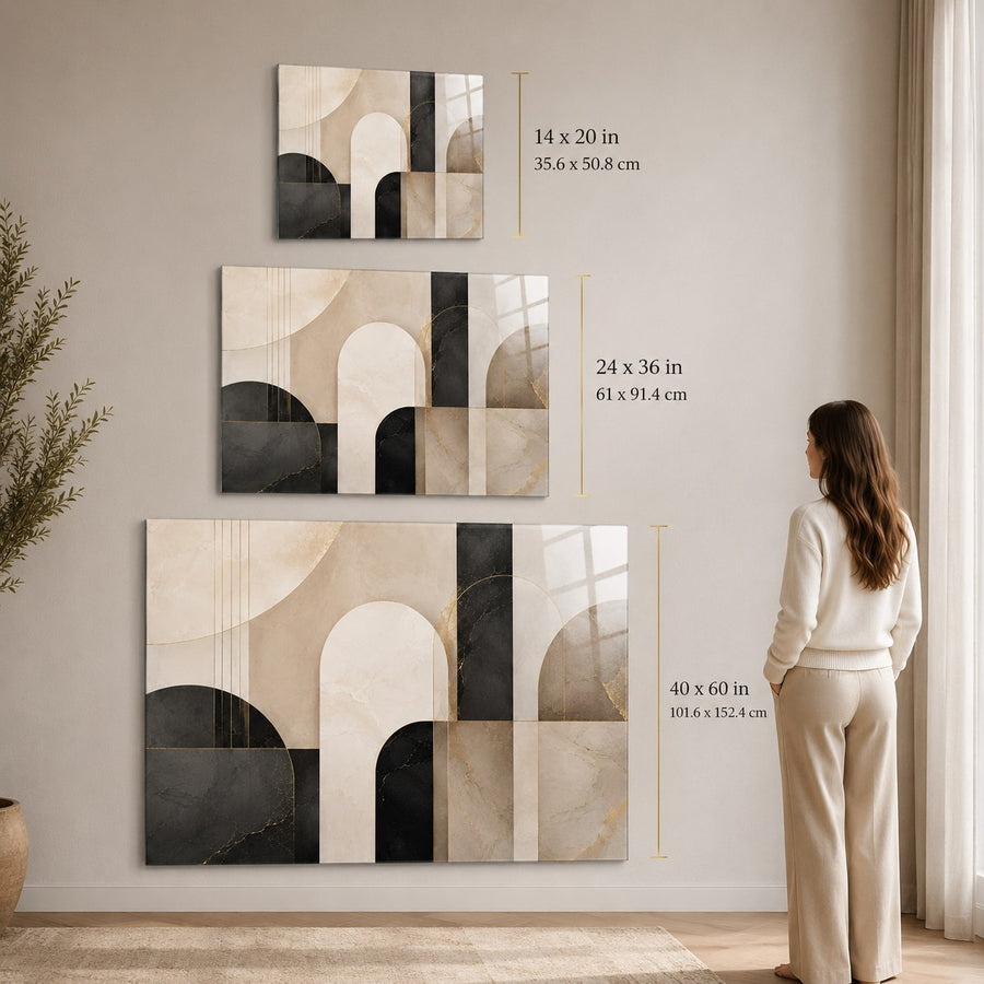 Tempered Glass Wall Art Layered Neutral Wave Decor