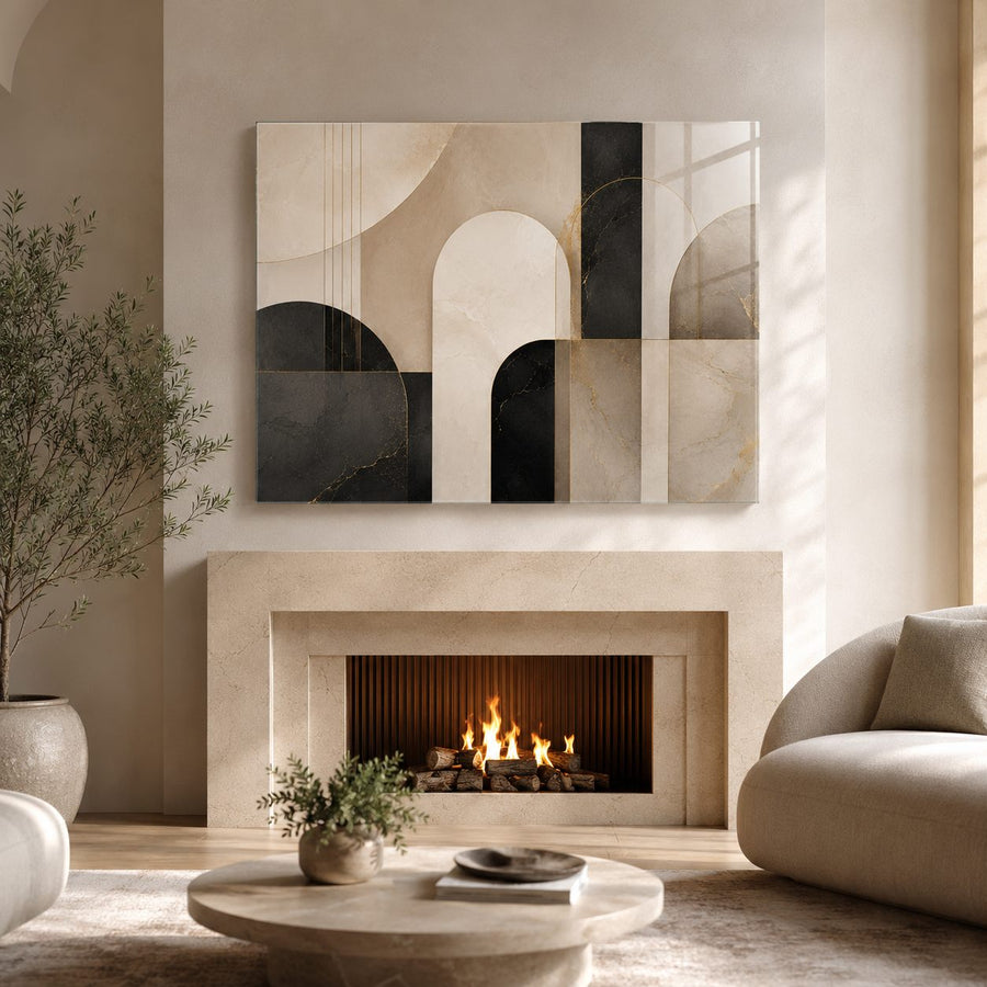 Tempered Glass Wall Art Layered Neutral Wave Decor