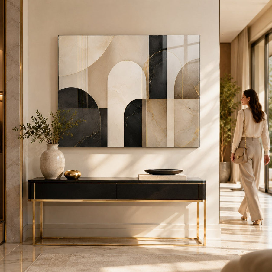 Tempered Glass Wall Art Layered Neutral Wave Decor