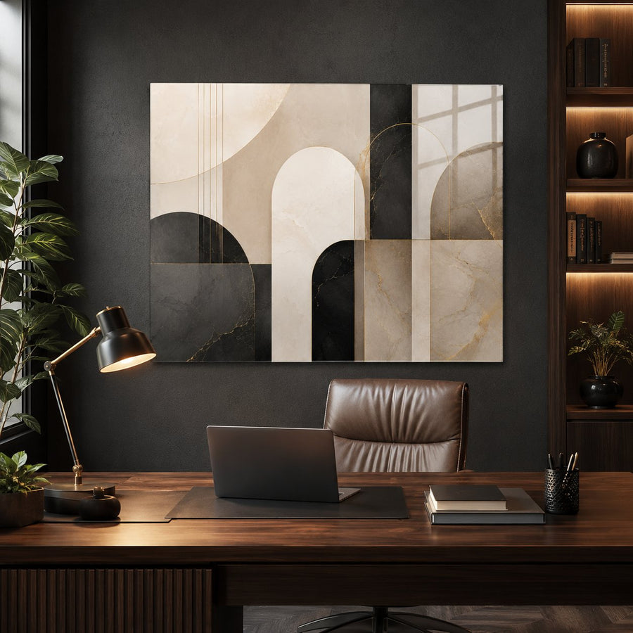 Tempered Glass Wall Art Layered Neutral Wave Decor