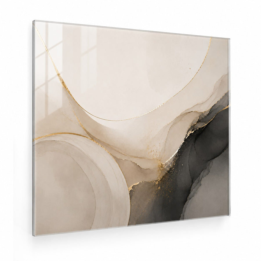 Tempered Glass Wall Art Beige Gray Circle Abstract
