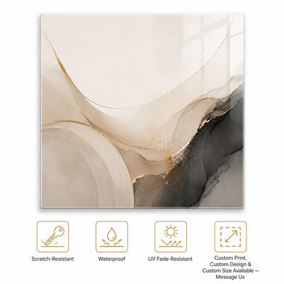 Beige Gray Circle Abstract Tempered Glass Wall Art