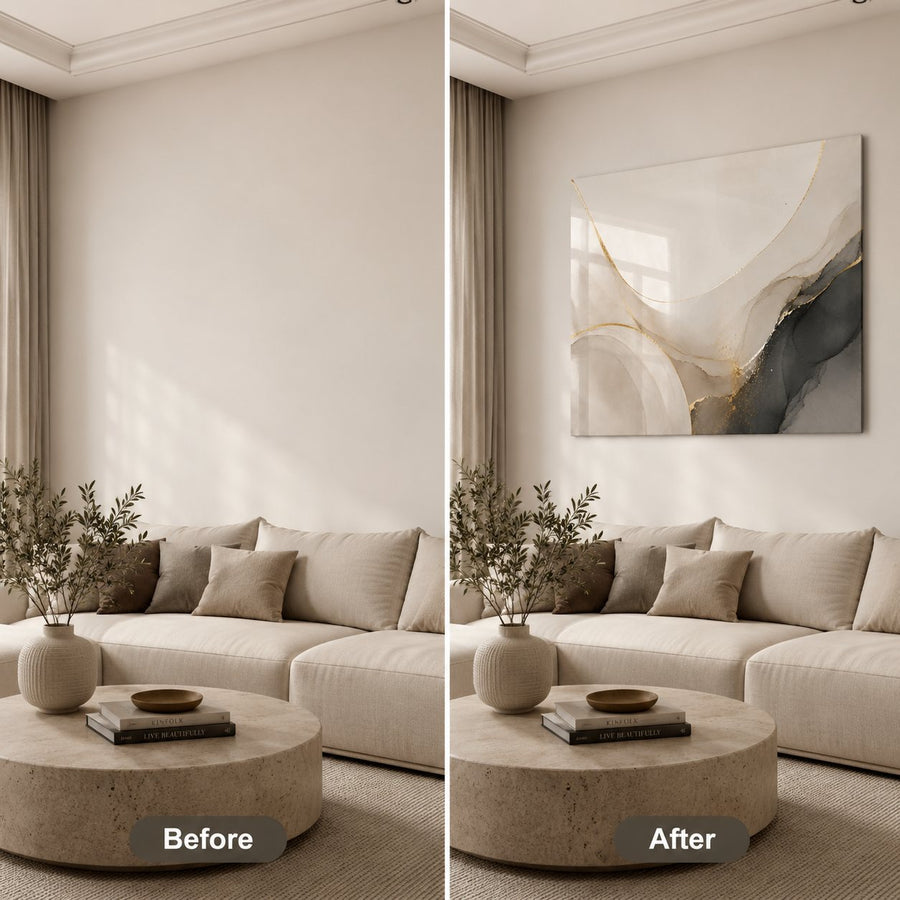 Tempered Glass Wall Art Beige Gray Circle Abstract