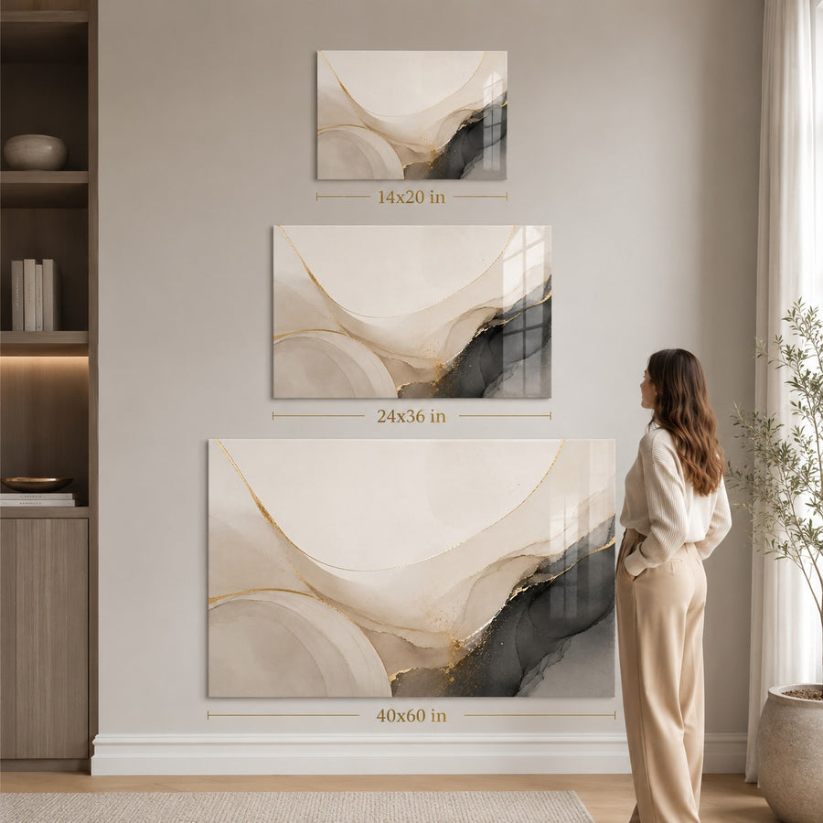 Tempered Glass Wall Art Beige Gray Circle Abstract