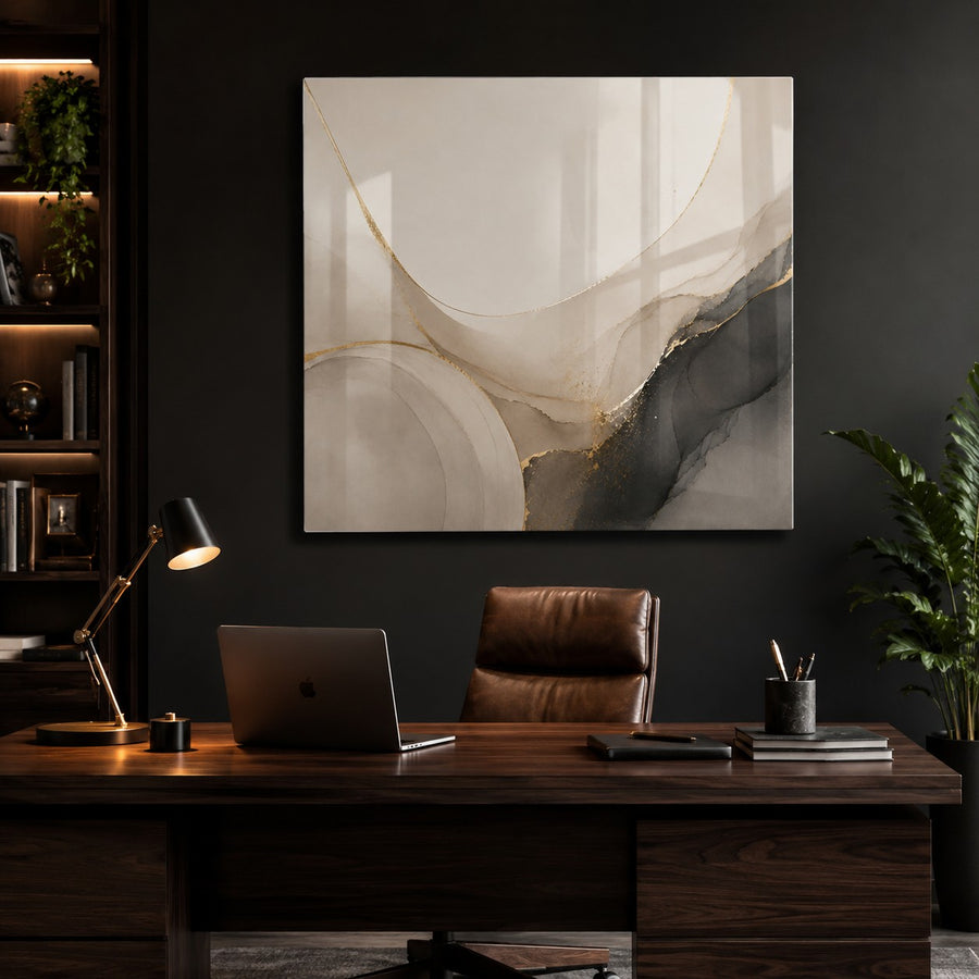 Tempered Glass Wall Art Beige Gray Circle Abstract