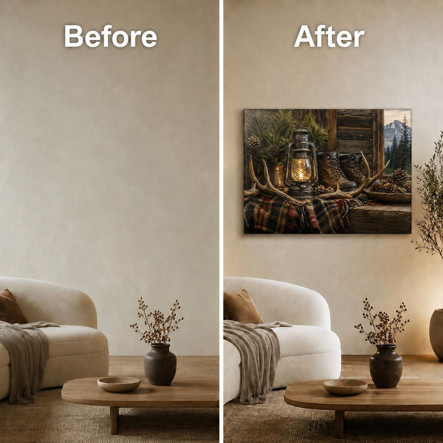 glass-wall-art-rustic-cabin-before-after-living-room