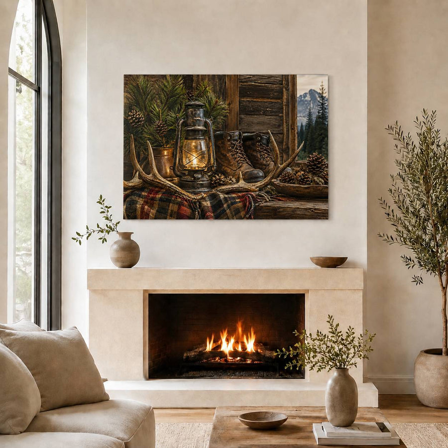 glass-wall-art-rustic-cabin-fireplace-mantel-decor