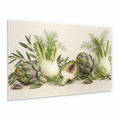 Artichoke Fennel Glass Wall Art | Botanical Tempered Glass Print