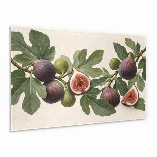 Fig Branch Glass Wall Art hanging above a modern neutral sofa in a bright living room