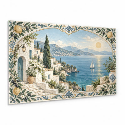 Amalfi Terrace Glass Wall Art | Italian Villa Tempered Glass Print