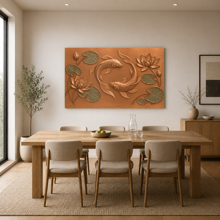 Botanical tempered glass art featured in a modern interior design showroom