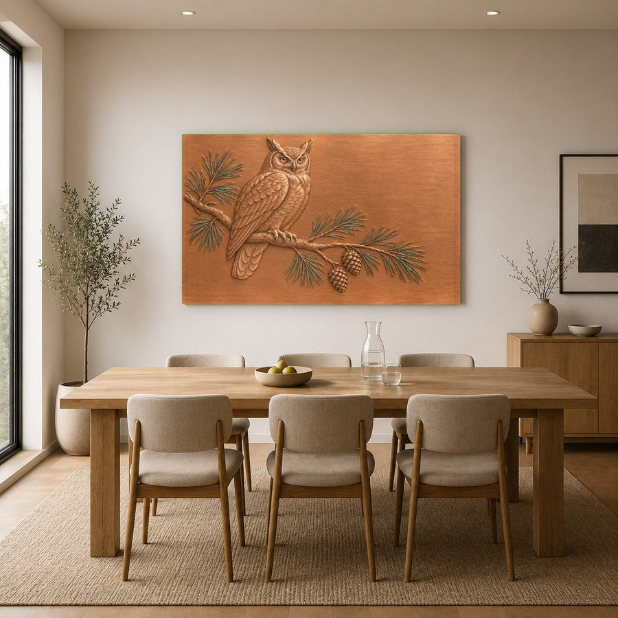 Entryway wall decor featuring Pine Owl glass wall art