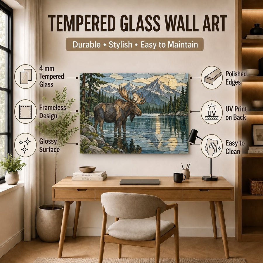 Perspective shot of the aluminum frame and tempered glass profile on a home wall