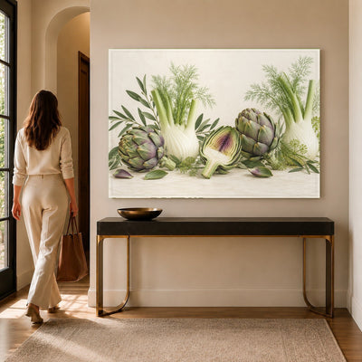 Artichoke Fennel Glass Wall Art | Botanical Tempered Glass Print