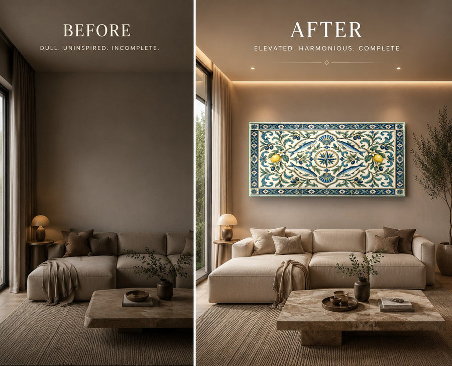 Large abstract glass wall art mounted on a clean white wall in an upscale corporate office