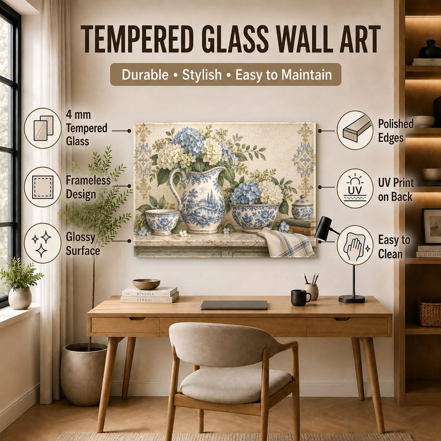 Botanical glass art featured in a cozy rustic dining space