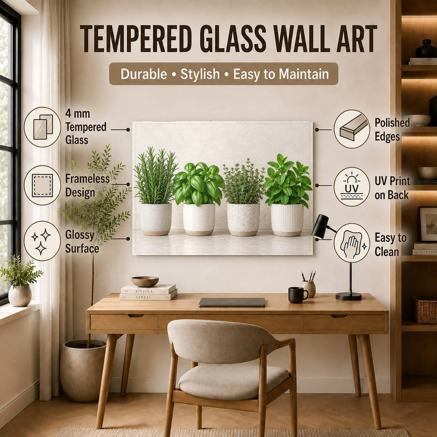 Potted herbs glass wall decor styling a bright breakfast nook with natural sunlight