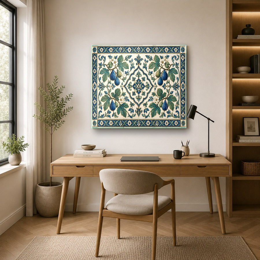 Elegant botanical glass print styling a luxury hotel lobby accent wall