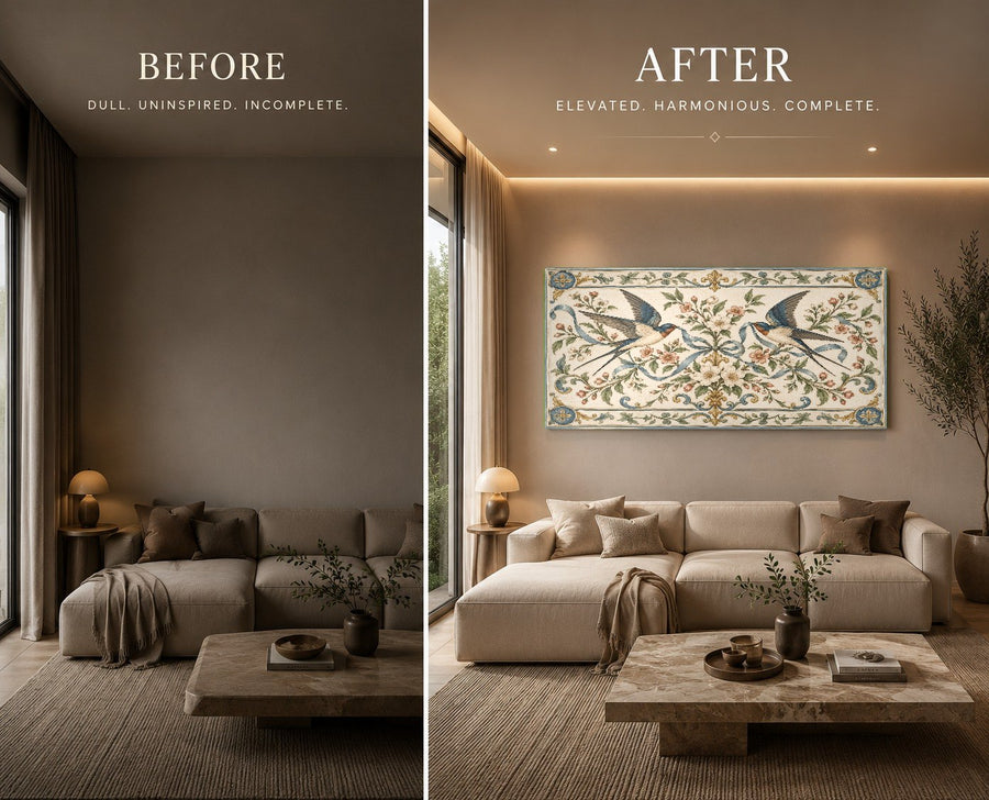 Large format nature glass art mounted in a contemporary dining room setting