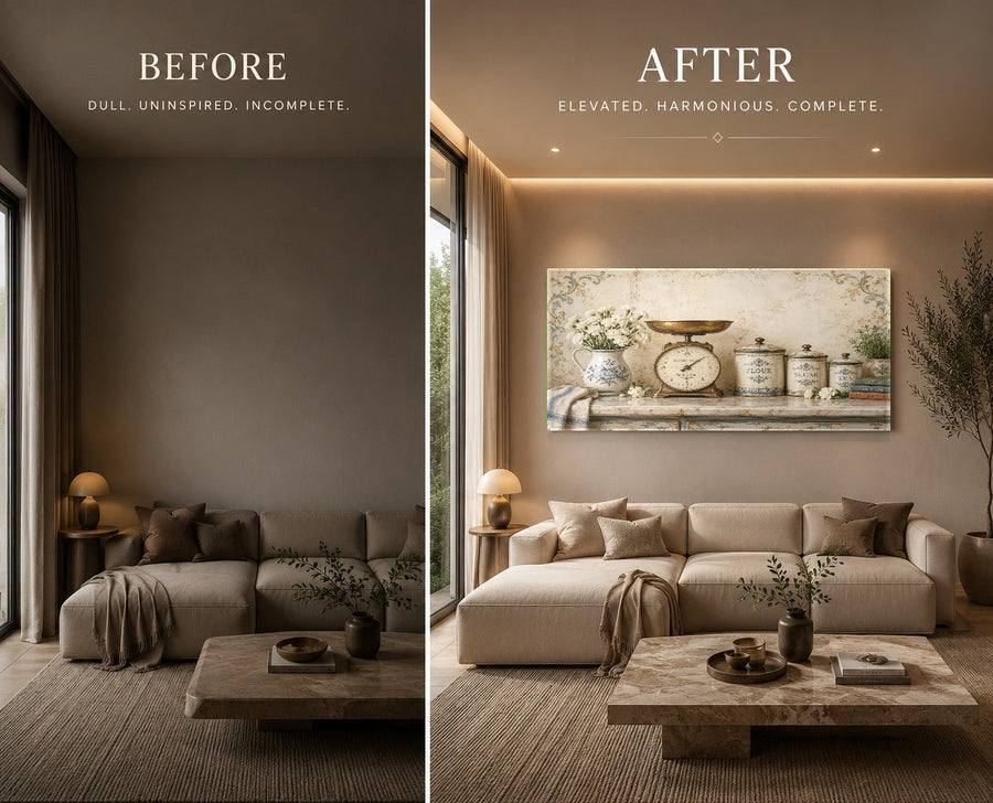 Large kitchen wall art printed on 4mm tempered glass in a bright suburban home kitchen