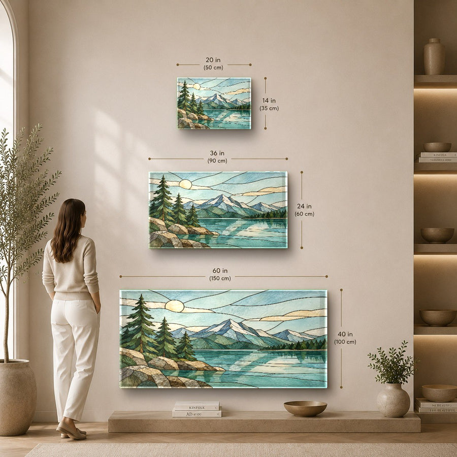 Nature themed tempered glass print on a textured hallway wall