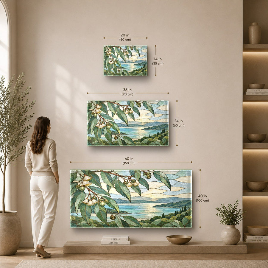 Leaves Stained glass print hanging in a luxurious hotel lounge interior