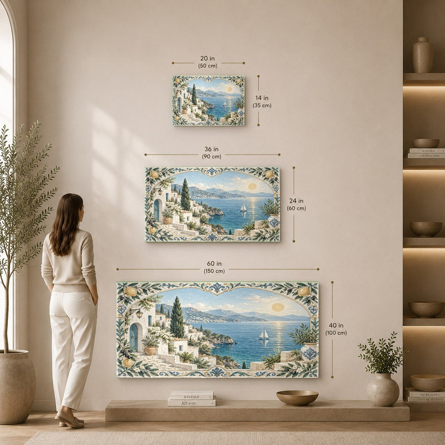 Italian villa scenery glass print styling a sunny apartment lounge