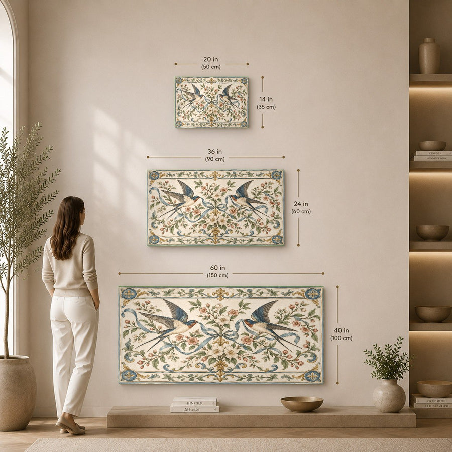 Stylish hallway interior featuring bird themed glass wall decor with ambient lighting