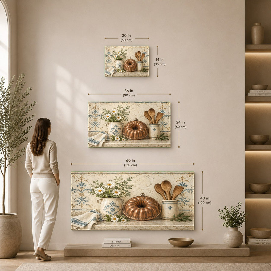 Stylish food art print displayed in a chic breakfast nook with wooden furniture