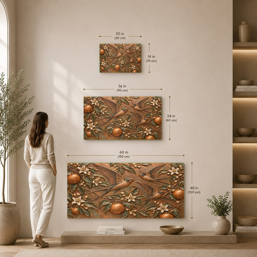Elegant avian glass print featured in a luxury spa waiting area mockup