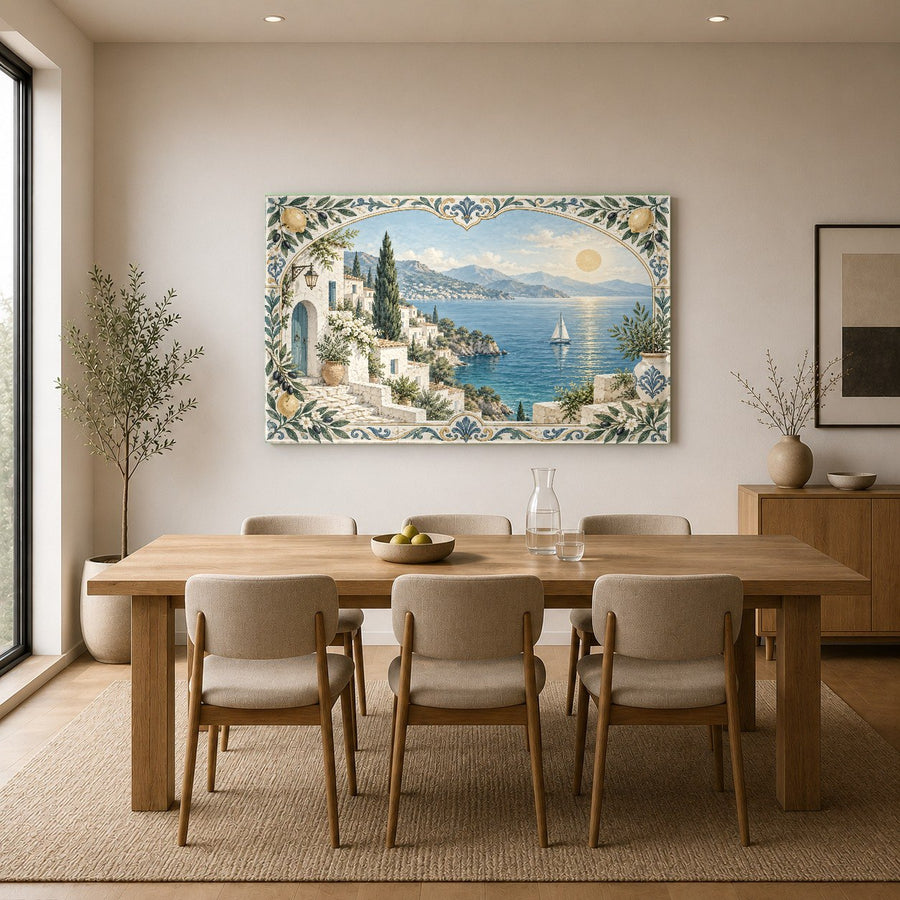 Large format Amalfi Terrace art print in a minimalist architectural living space