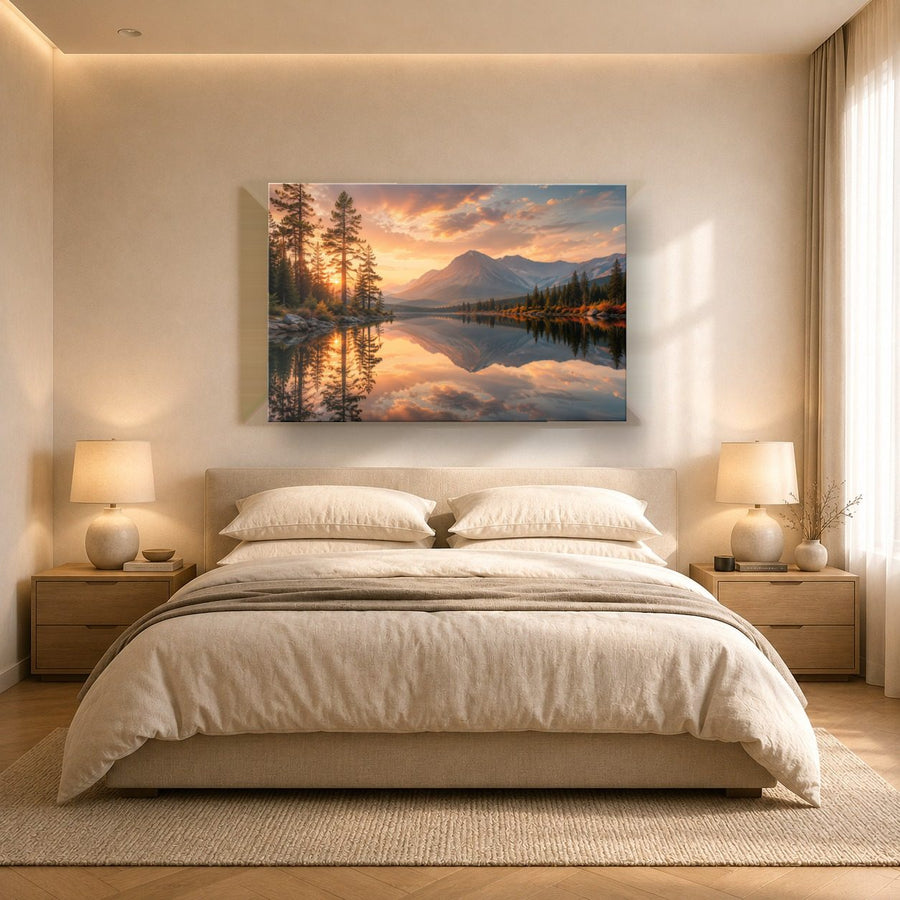 Nature Landscapes 1 tempered glass wall art displayed in a Bedroom Wall Art — premium UV-printed glass panel by Glass Wall Decor
