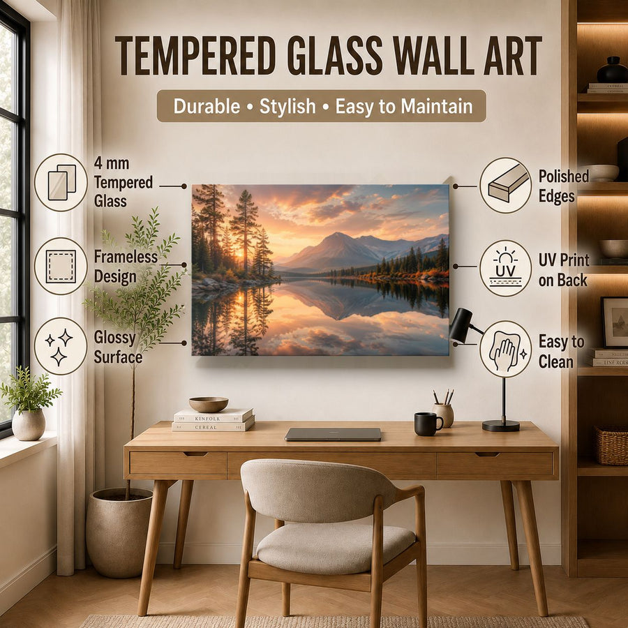 Nature Landscapes 1 tempered glass wall art displayed in a Office Wall Art — premium UV-printed glass panel by Glass Wall Decor
