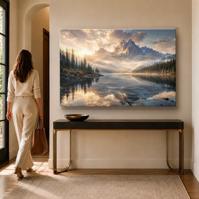 Alpine Lake Sunrise Tempered Glass Wall Art