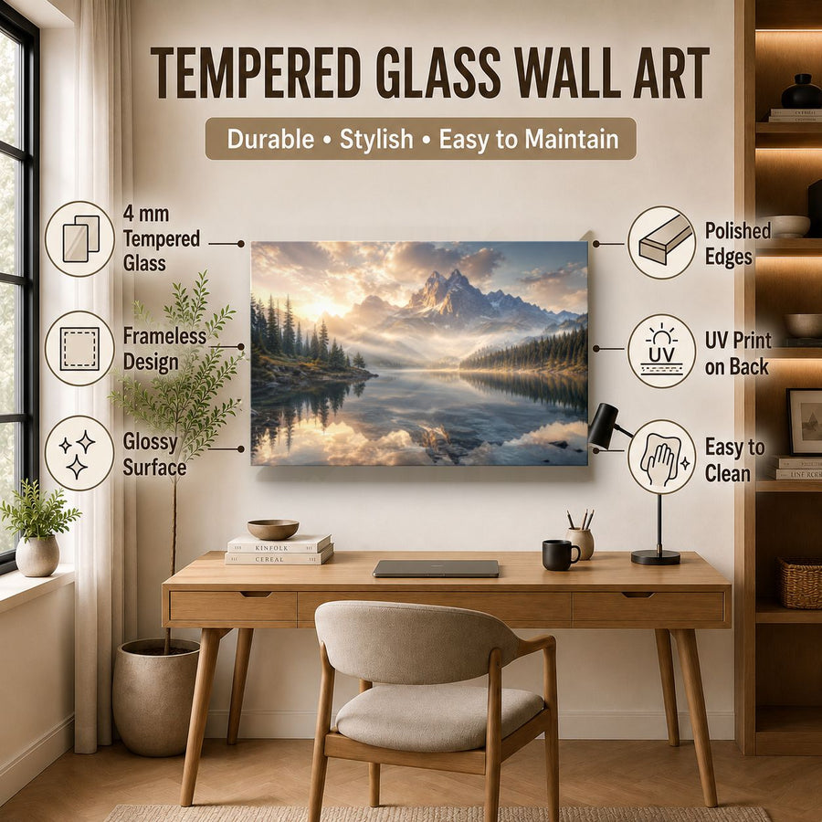 Nature Landscapes 10 tempered glass wall art displayed in a Office Wall Art — premium UV-printed glass panel by Glass Wall Decor