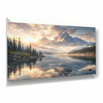 Alpine Lake Sunrise Tempered Glass Wall Art