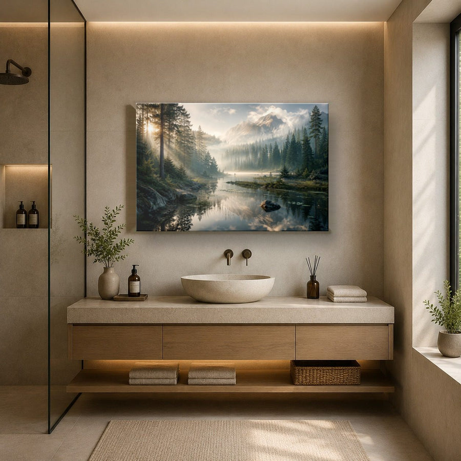 Nature Landscapes 3 tempered glass wall art displayed in a Bathroom Wall Art — premium UV-printed glass panel by Glass Wall Decor