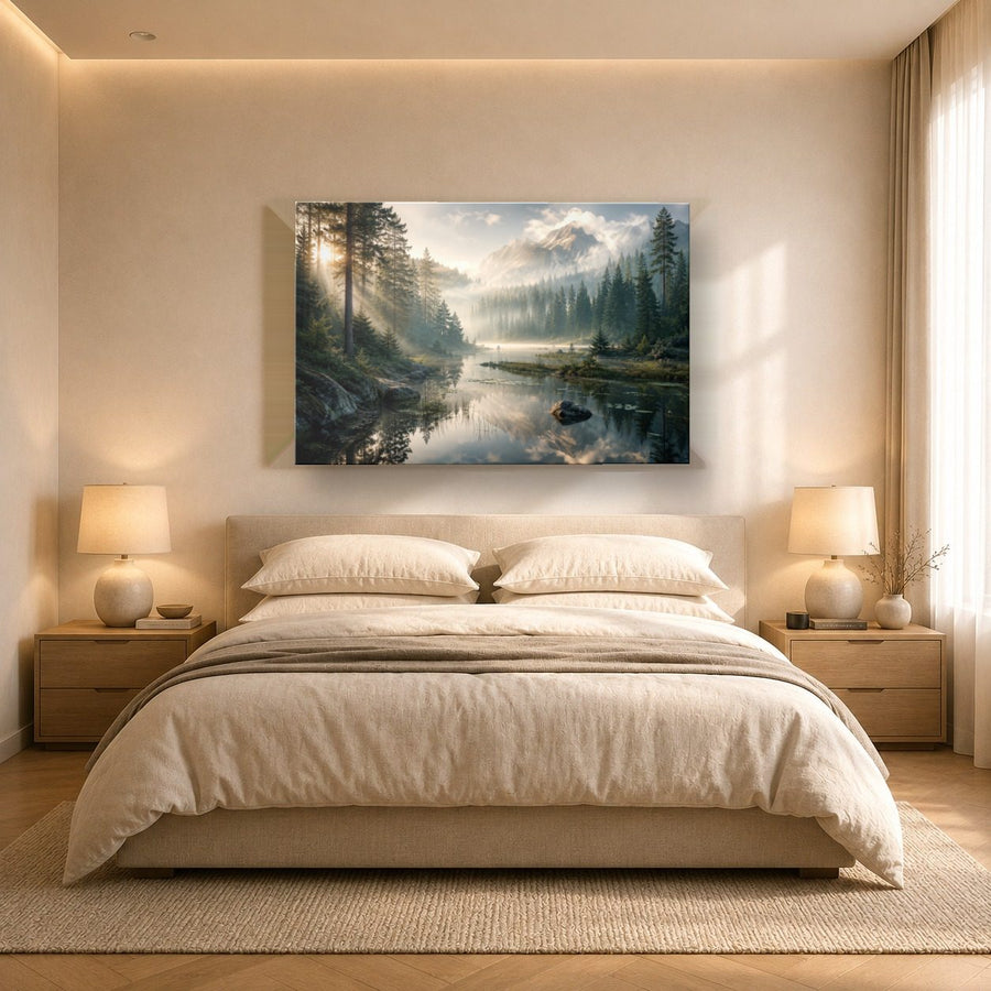 Nature Landscapes 3 tempered glass wall art displayed in a Bedroom Wall Art — premium UV-printed glass panel by Glass Wall Decor