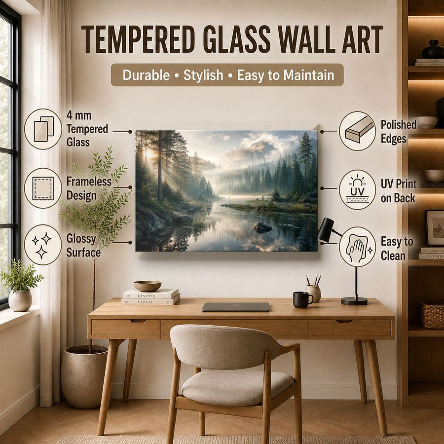 Nature Landscapes 3 tempered glass wall art displayed in a Office Wall Art — premium UV-printed glass panel by Glass Wall Decor
