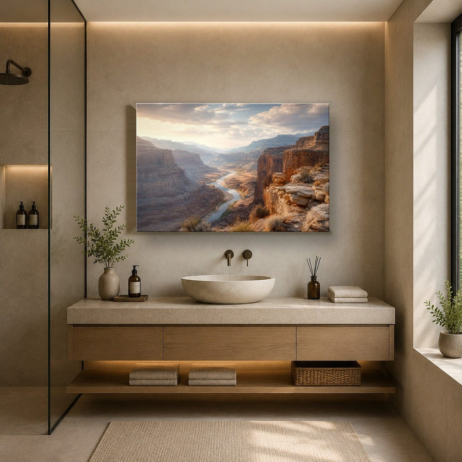 Nature Landscapes 4 tempered glass wall art displayed in a Bathroom Wall Art — premium UV-printed glass panel by Glass Wall Decor
