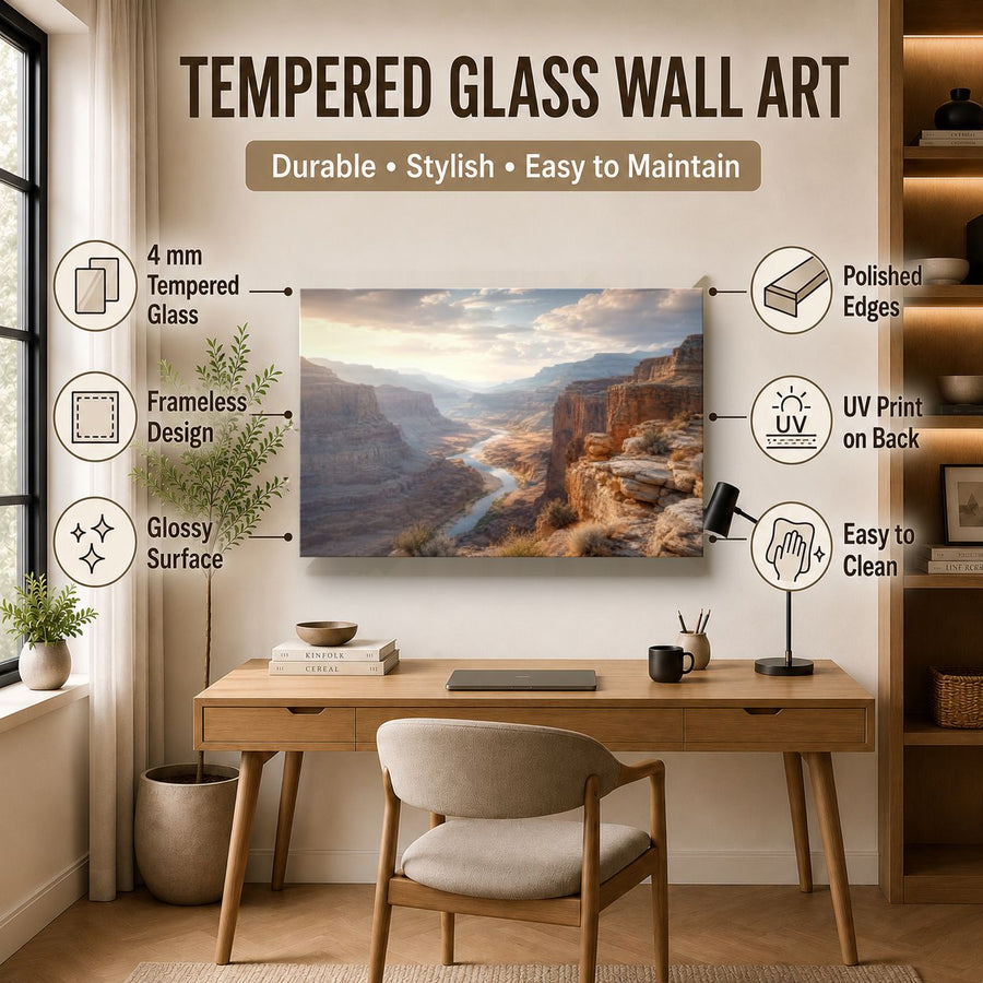 Nature Landscapes 4 tempered glass wall art displayed in a Office Wall Art — premium UV-printed glass panel by Glass Wall Decor