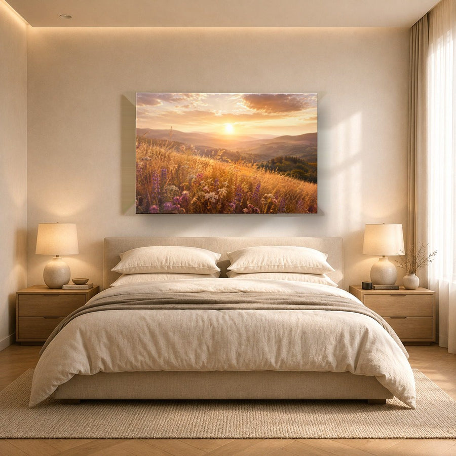 Nature Landscapes 5 tempered glass wall art displayed in a Bedroom Wall Art — premium UV-printed glass panel by Glass Wall Decor