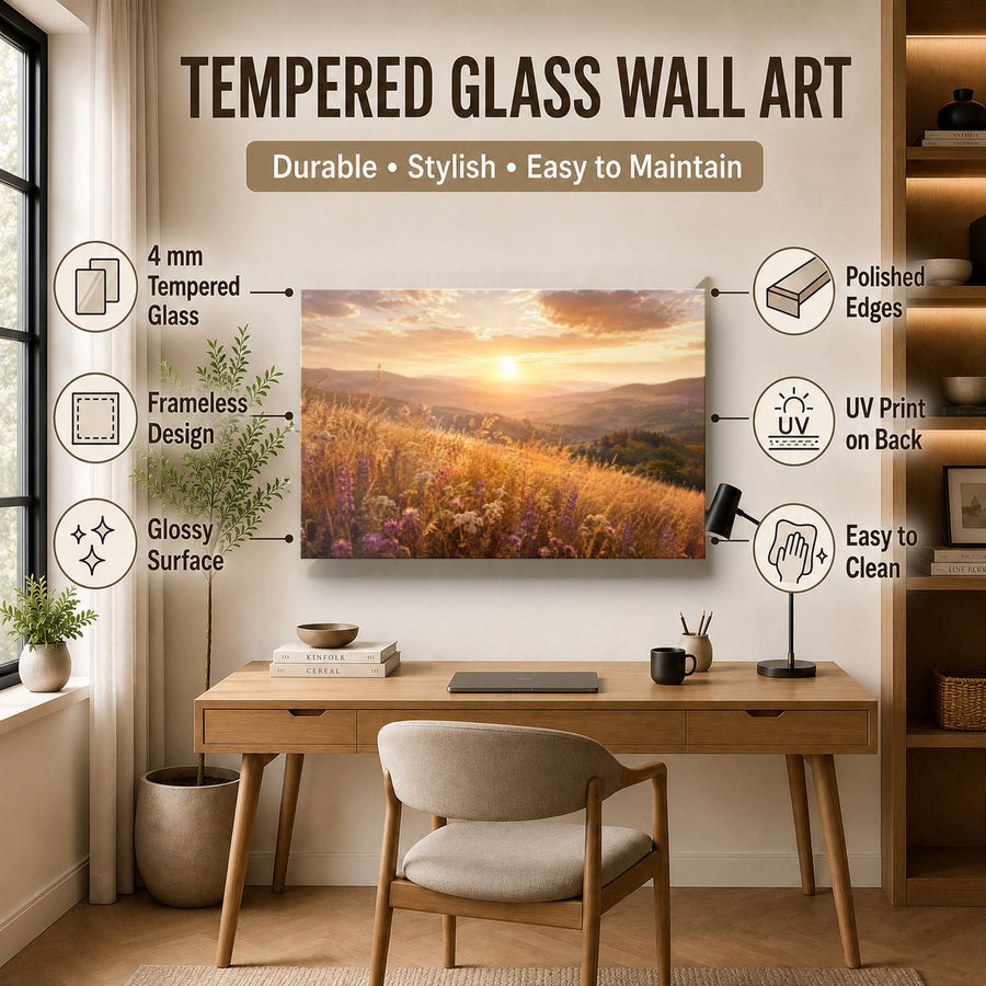 Nature Landscapes 5 tempered glass wall art displayed in a Office Wall Art — premium UV-printed glass panel by Glass Wall Decor