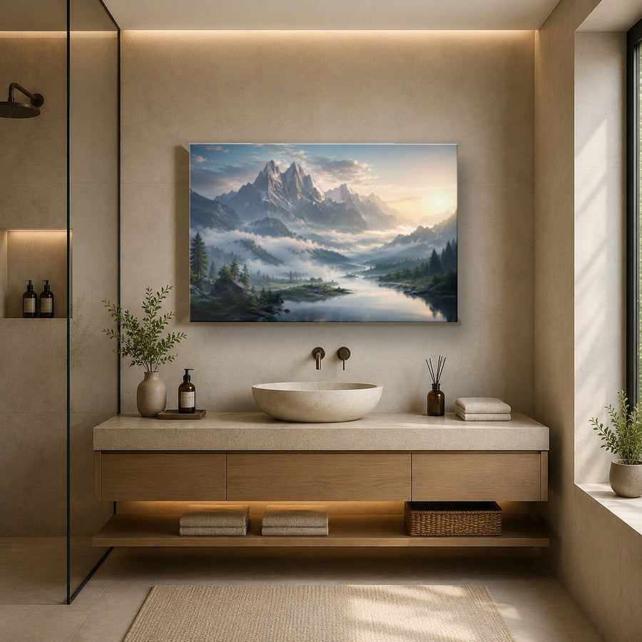 Nature Landscapes 6 tempered glass wall art displayed in a Bathroom Wall Art — premium UV-printed glass panel by Glass Wall Decor