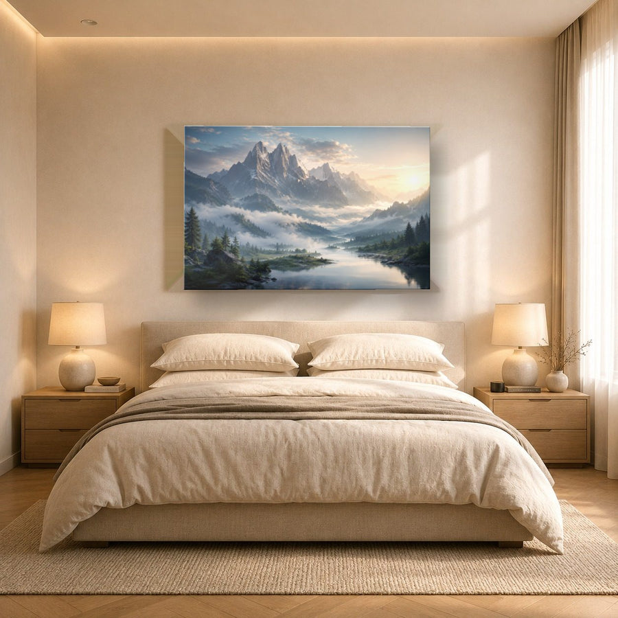 Nature Landscapes 6 tempered glass wall art displayed in a Bedroom Wall Art — premium UV-printed glass panel by Glass Wall Decor