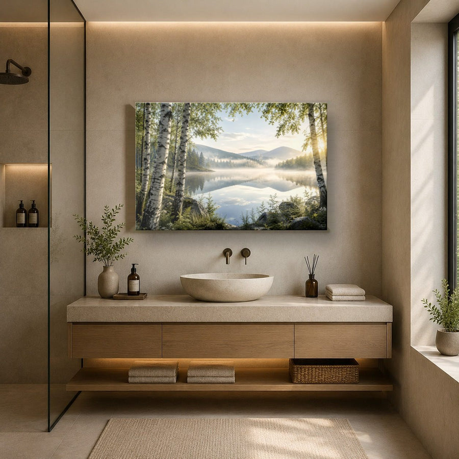 Nature Landscapes 7 tempered glass wall art displayed in a Bathroom Wall Art — premium UV-printed glass panel by Glass Wall Decor
