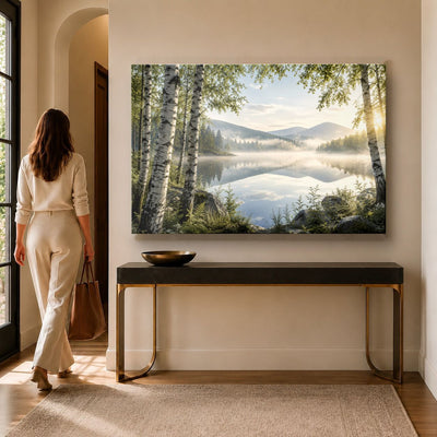 Birch Lake Morning Tempered Glass Wall Art